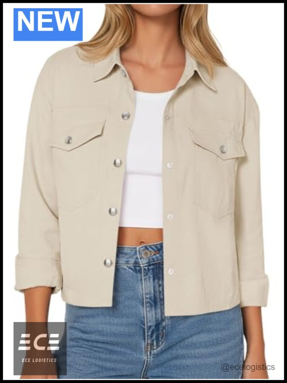Women's Cropped Button Down Jacket Lightweight Long Sleeve Pockets